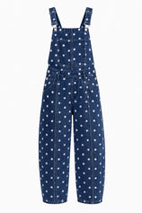 Womens Navy Polka Dot Bib Denim Overalls| CicyBell