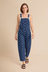 Womens Navy Polka Dot Bib Denim Overalls| CicyBell