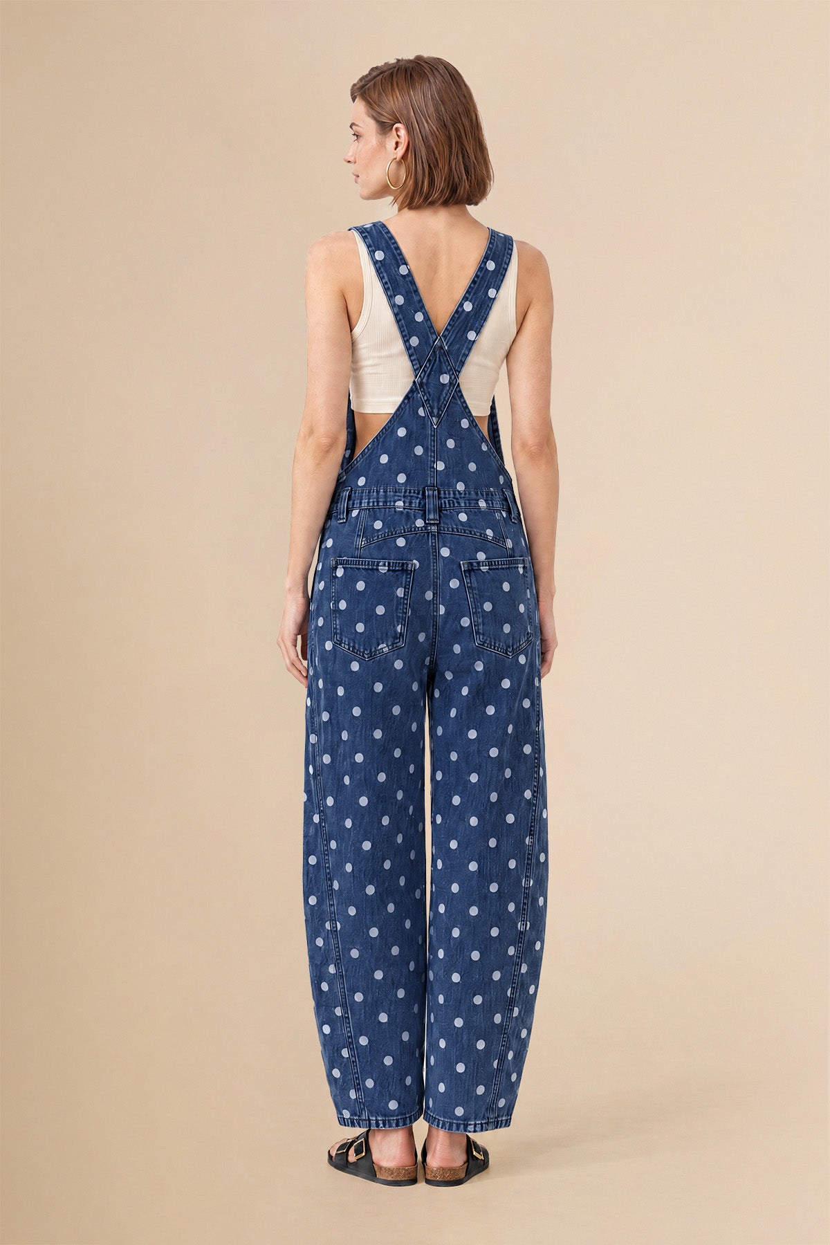 Womens Navy Polka Dot Bib Denim Overalls| CicyBell