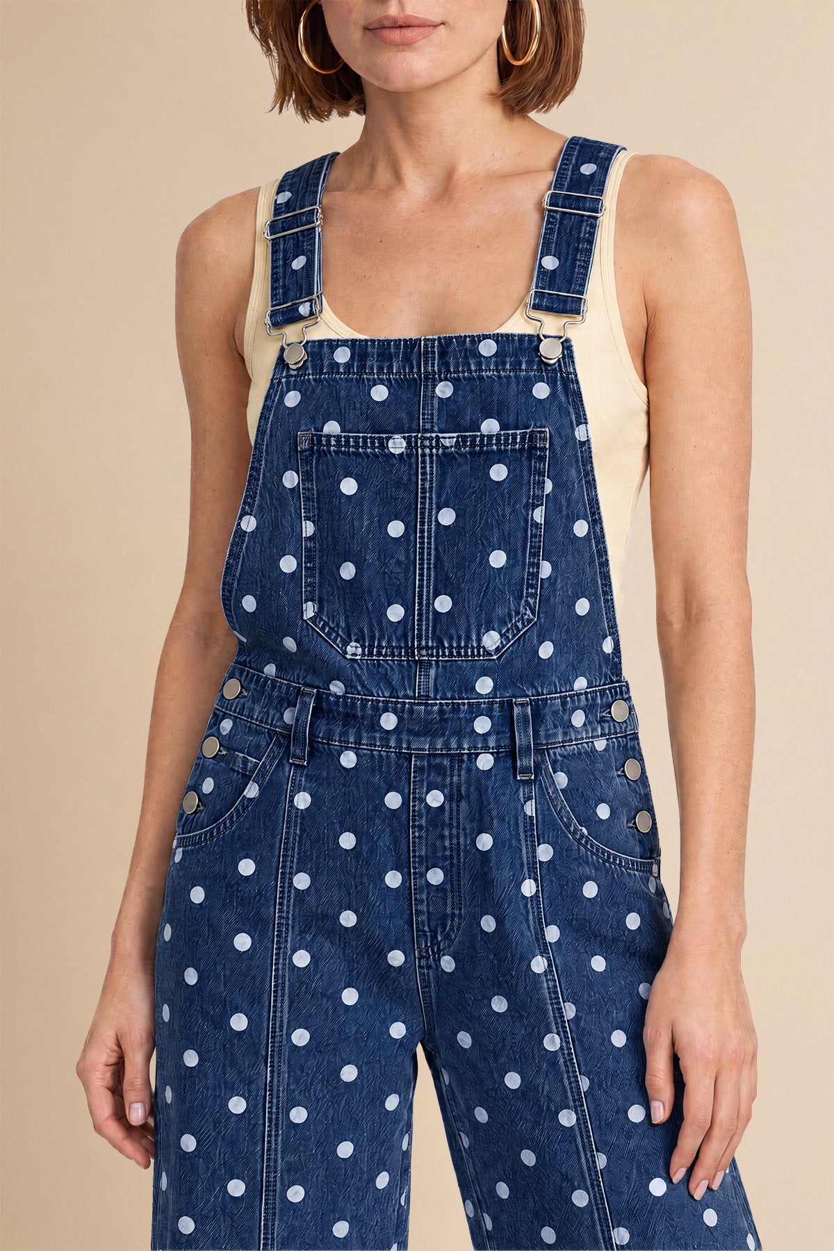 Womens Navy Polka Dot Bib Denim Overalls| CicyBell
