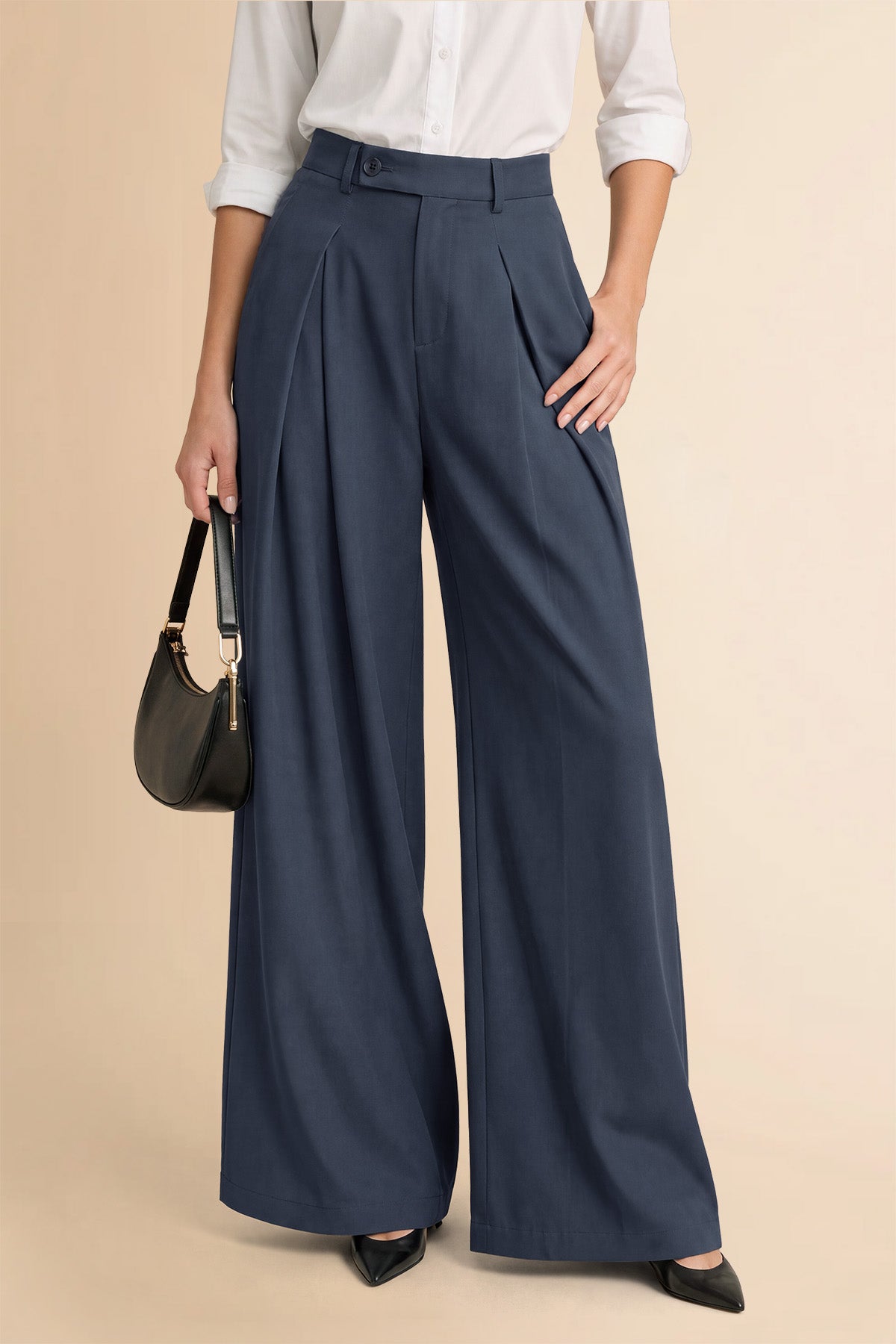 Womens Navy Wide Leg Dressy Pants | CicyBell
