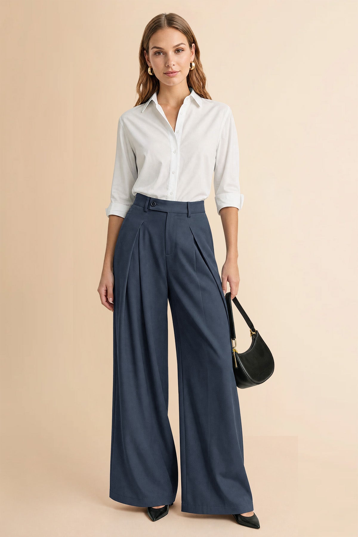 Womens Navy Wide Leg Dressy Pants | CicyBell