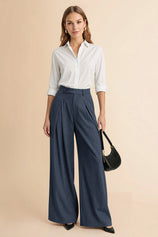 Womens Navy Wide Leg Dressy Pants | CicyBell