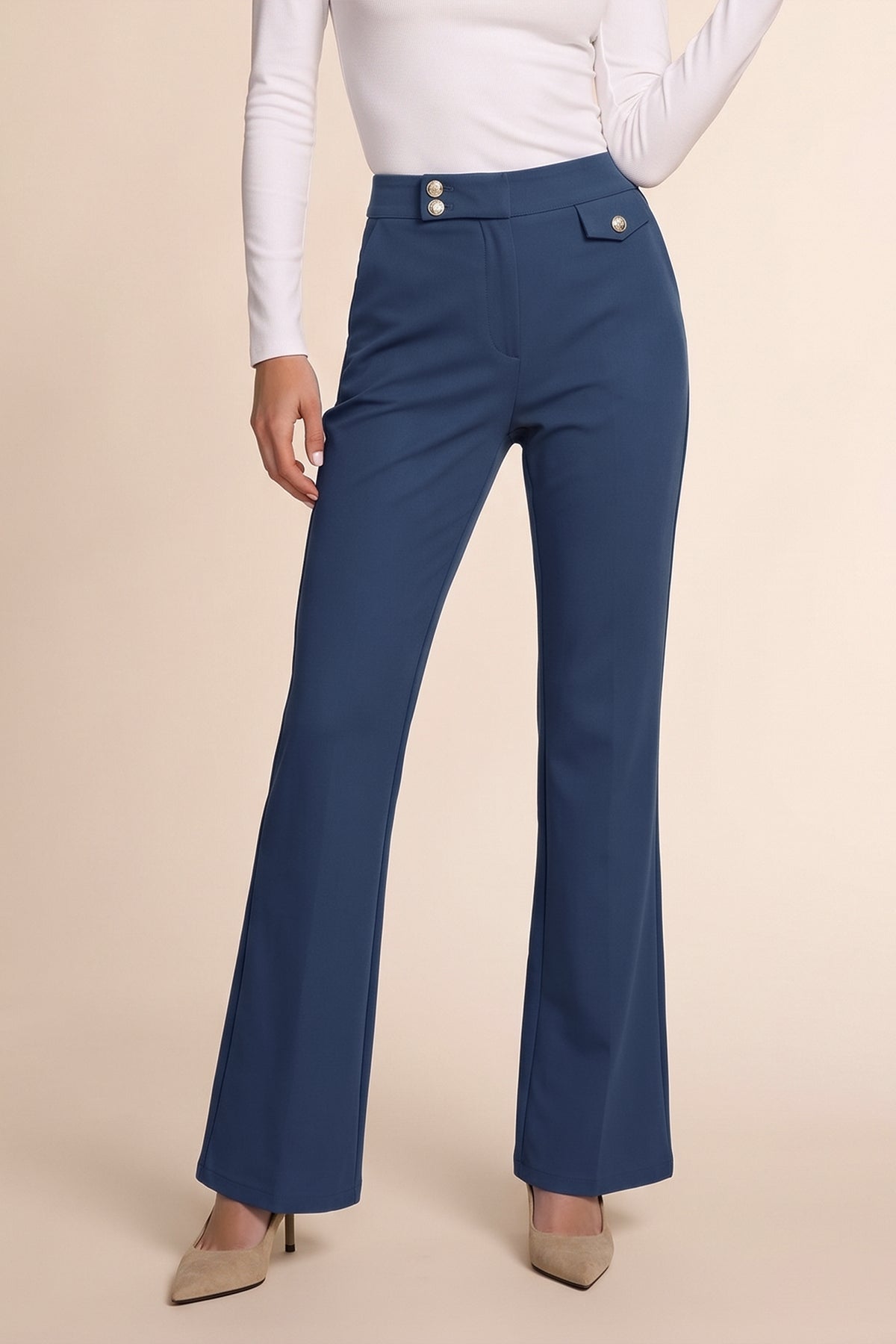 Womens Navy Flared Dress Pants | CicyBell
