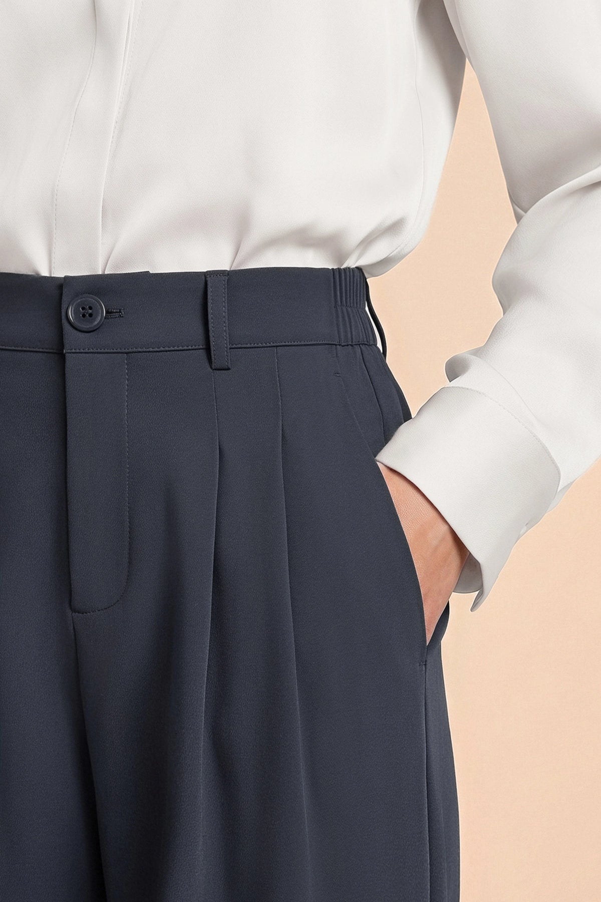Womens Navy Business Wide Leg Dress Pants | CicyBell