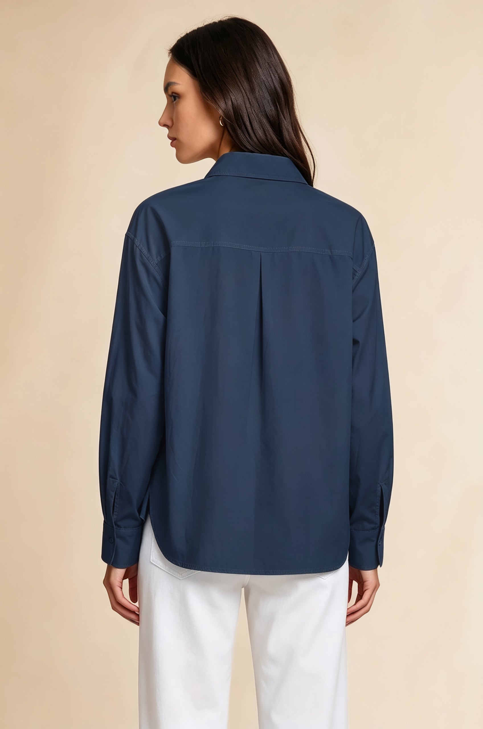 Womens Navy Long Sleeve Button Down Shirt | CicyBell