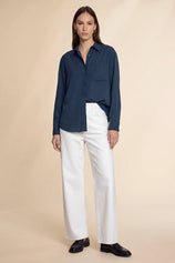 Womens Navy Long Sleeve Button Down Shirt | CicyBell