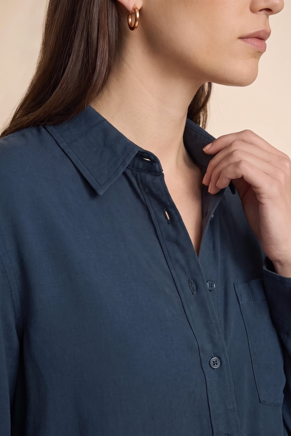 Womens Navy Long Sleeve Button Down Shirt | CicyBell