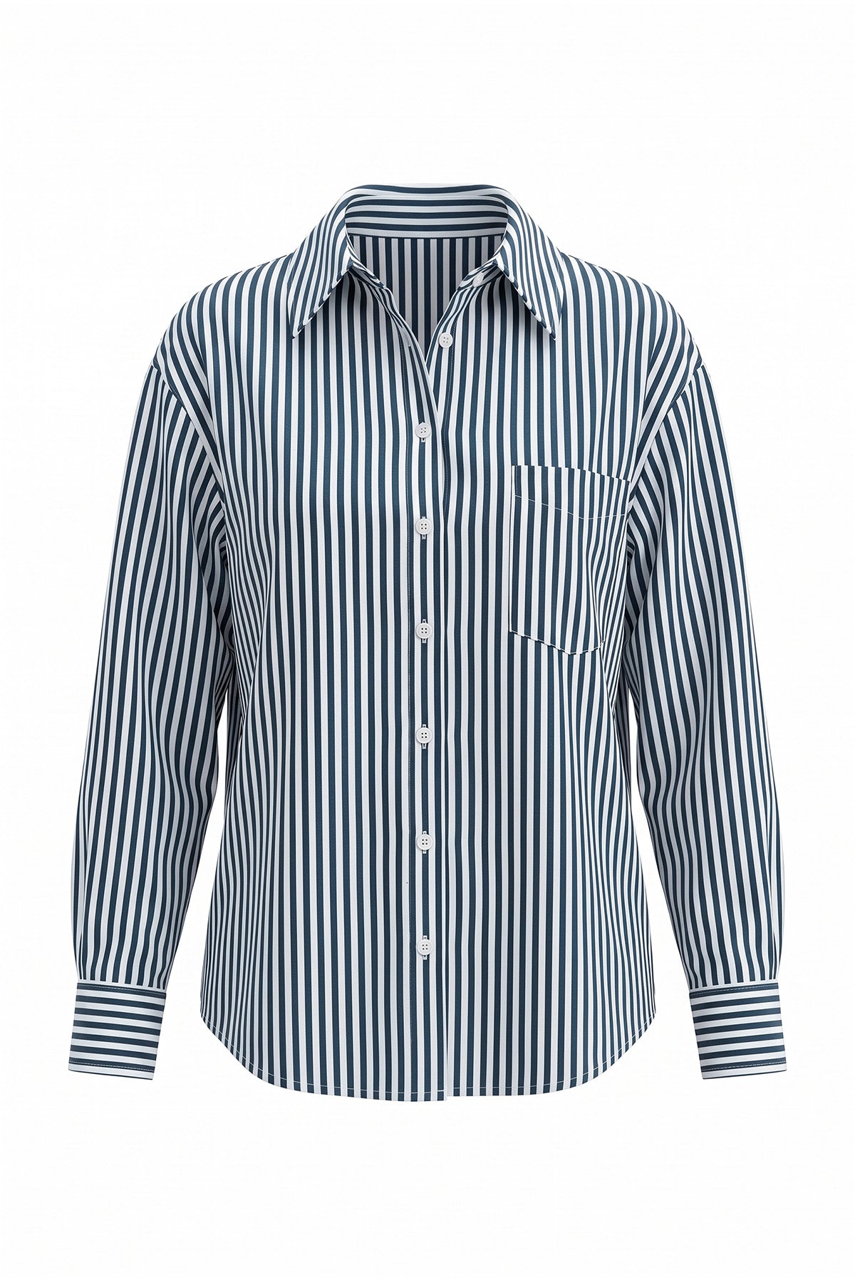 Womens Navy Striped Button Down Shirt | CicyBell
