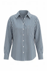 Womens Navy Striped Button Down Shirt | CicyBell