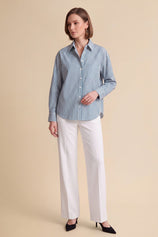 Womens Navy Striped Button Down Shirt | CicyBell