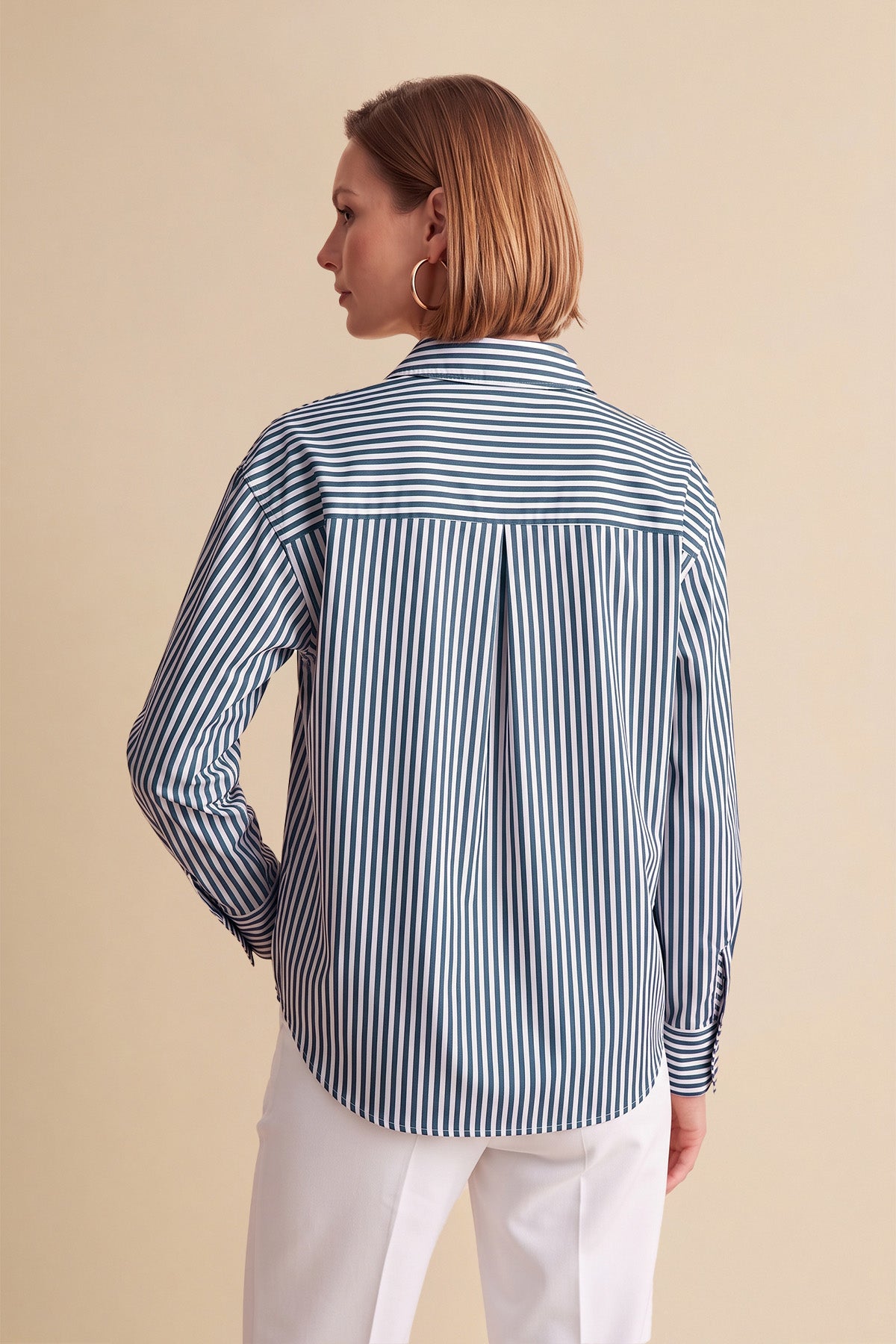 Womens Navy Striped Button Down Shirt | CicyBell