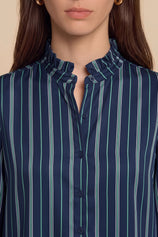 Womens Navy Striped Button Down Shirts | CicyBell
