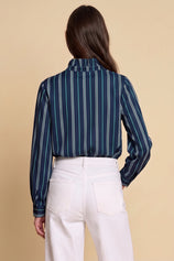 Womens Navy Striped Button Down Shirts | CicyBell