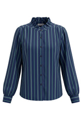 Womens Navy Striped Button Down Shirts | CicyBell