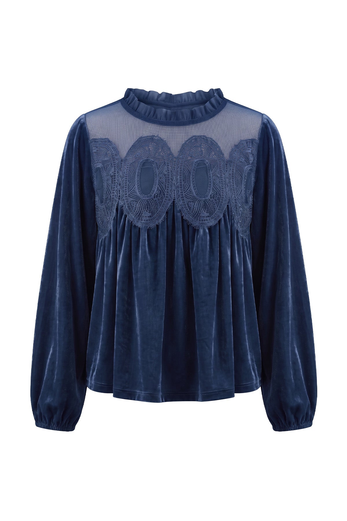 Womens Navy Velvet Babydoll Tops | CicyBell