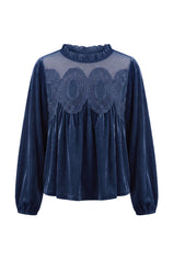 Womens Navy Velvet Babydoll Tops | CicyBell