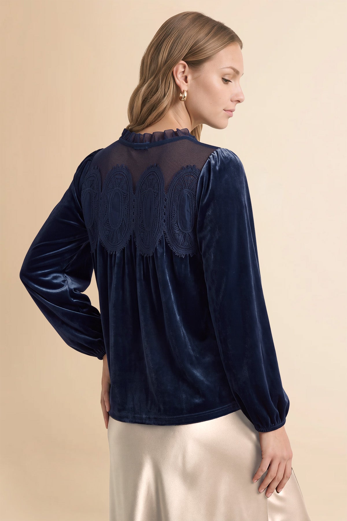 Womens Navy Velvet Babydoll Tops | CicyBell