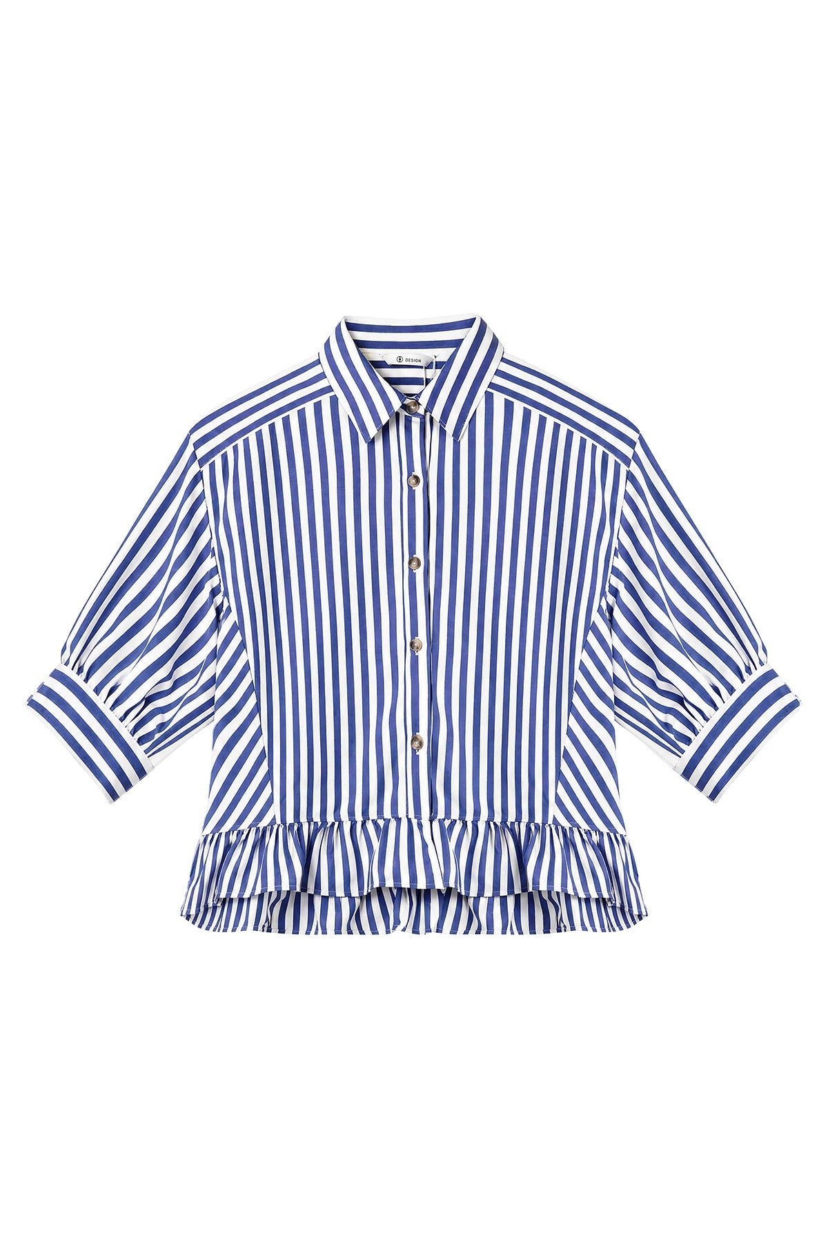 Cicy Bell Womens Navy Ruffle Striped Shirts
