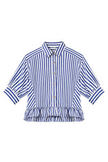 Cicy Bell Womens Navy Ruffle Striped Shirts