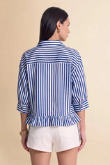 Cicy Bell Womens Navy Ruffle Striped Shirts