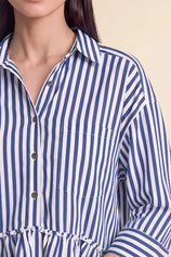 Cicy Bell Womens Navy Ruffle Striped Shirts