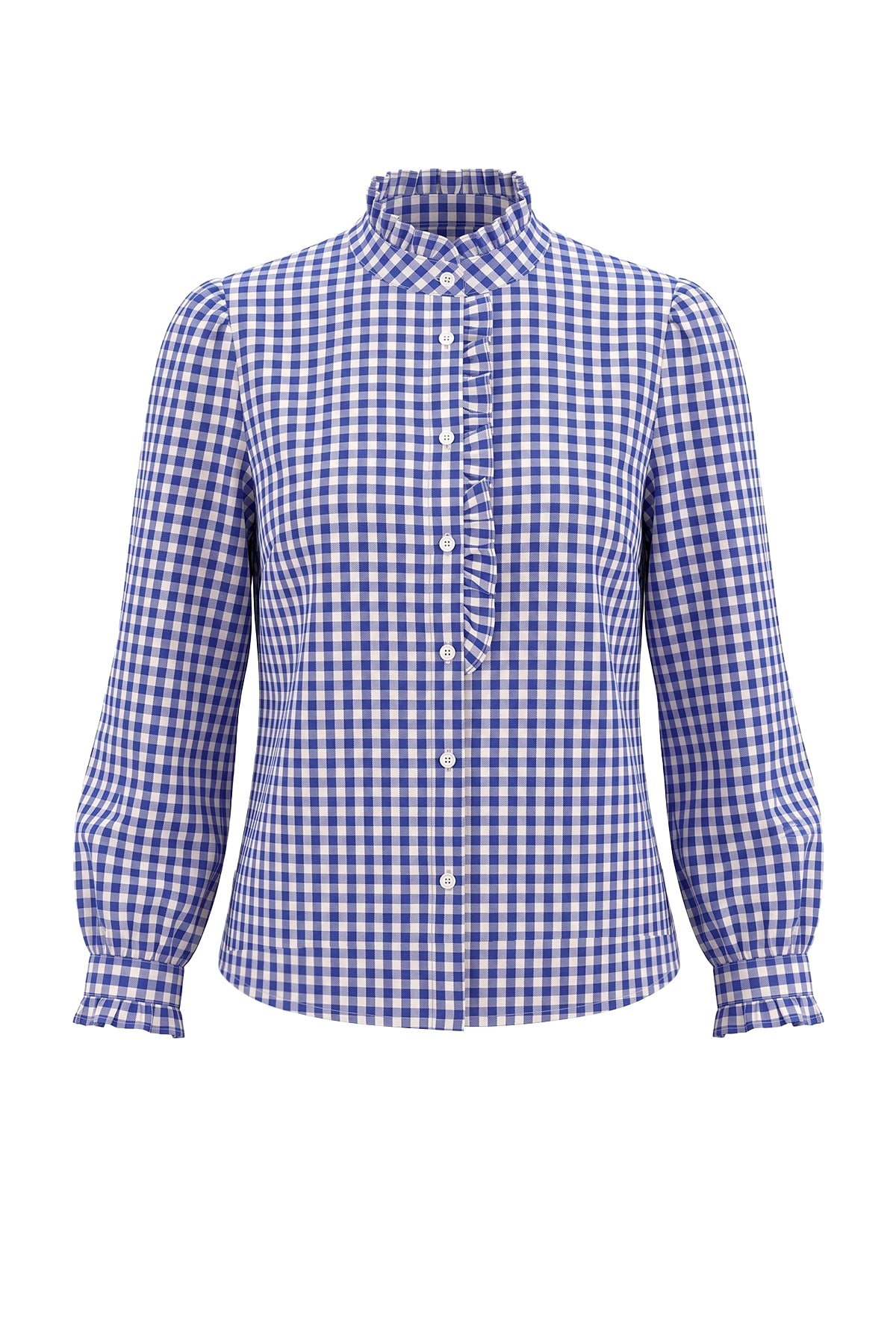 Womens Navy Plaid Ruffle V-Neck Shirts | CicyBell