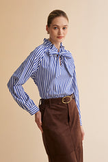 Womens Navy Striped Bow Tie Shirts | CicyBell