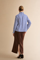 Womens Navy Striped Bow Tie Shirts | CicyBell