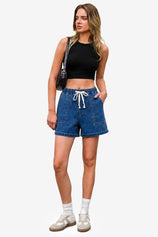 Womens Navy Baggy High Waisted Shorts | CicyBell