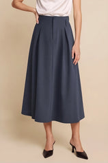 Women Navy Pleated Midi Skirt | CicyBell
