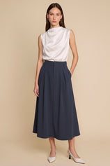 Women Navy Pleated Midi Skirt | CicyBell