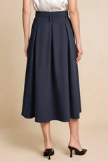Women Navy Pleated Midi Skirt | CicyBell