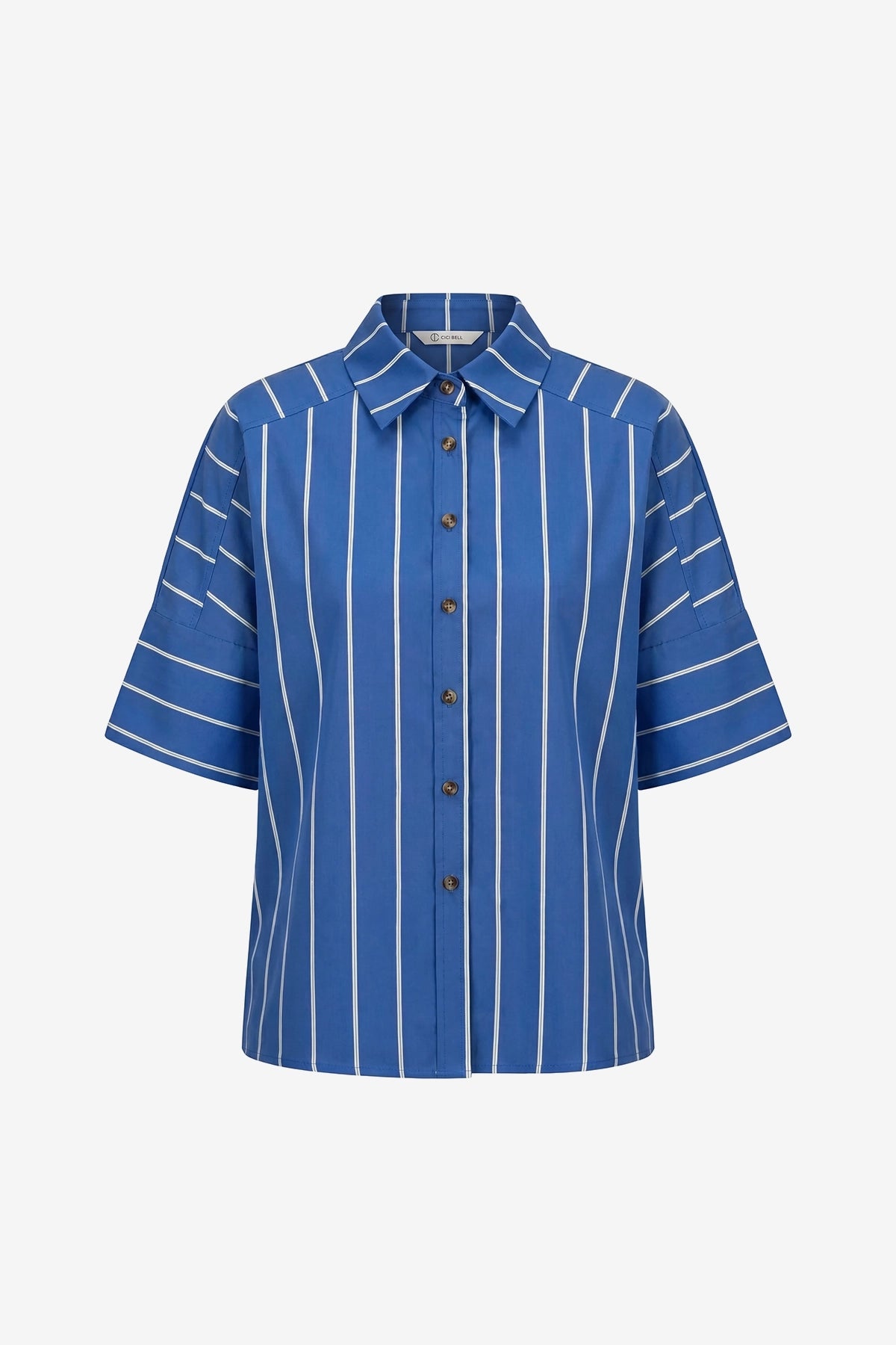 Womens Navy Striped Button Down Shirts | CicyBell