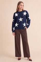 Womens Navy Star Pattern Pullover Sweater | CicyBell