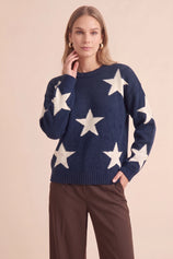 Womens Navy Star Pattern Pullover Sweater | CicyBell