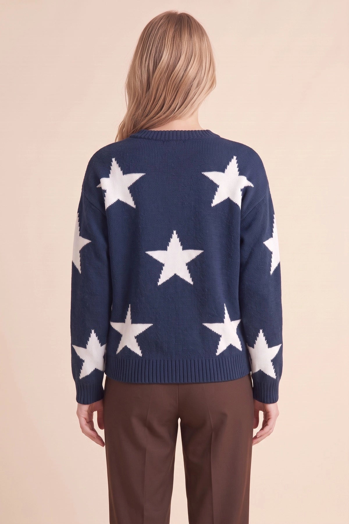 Womens Navy Star Pattern Pullover Sweater | CicyBell