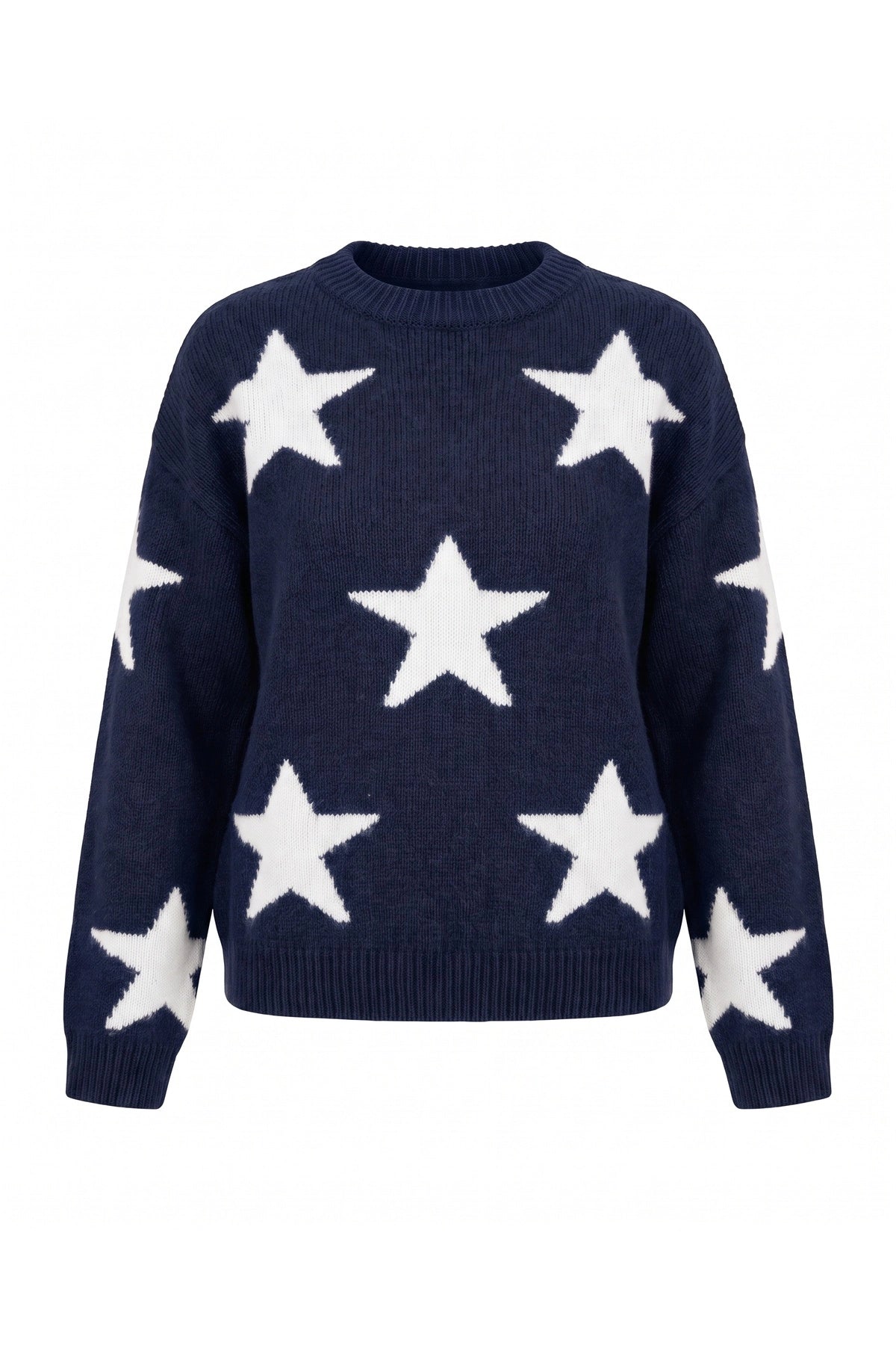 Womens Navy Star Pattern Pullover Sweater | CicyBell