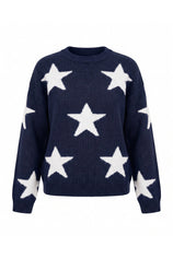 Womens Navy Star Pattern Pullover Sweater | CicyBell