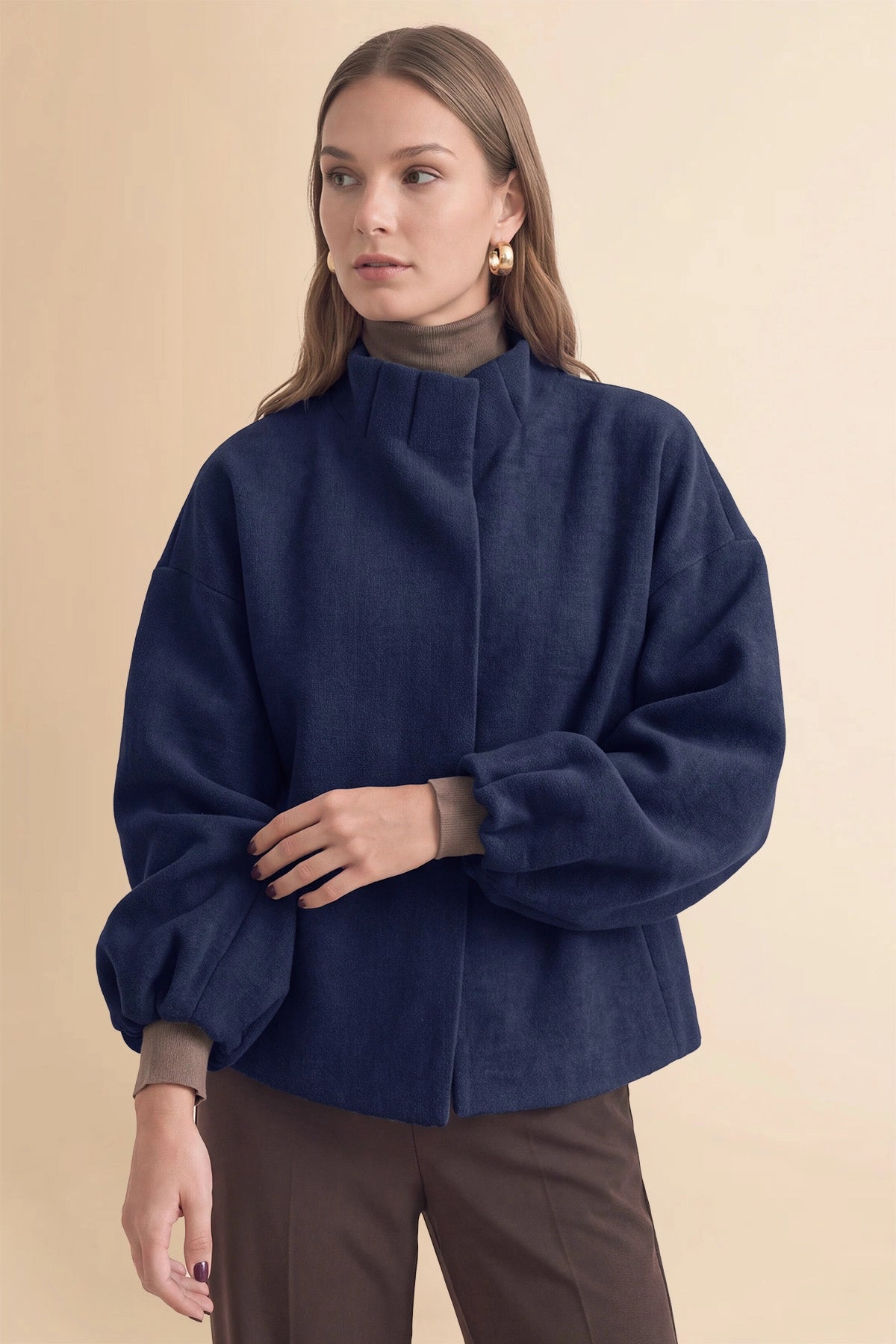 Womens Navy Mock Neck Sweater Cardigan | CicyBell