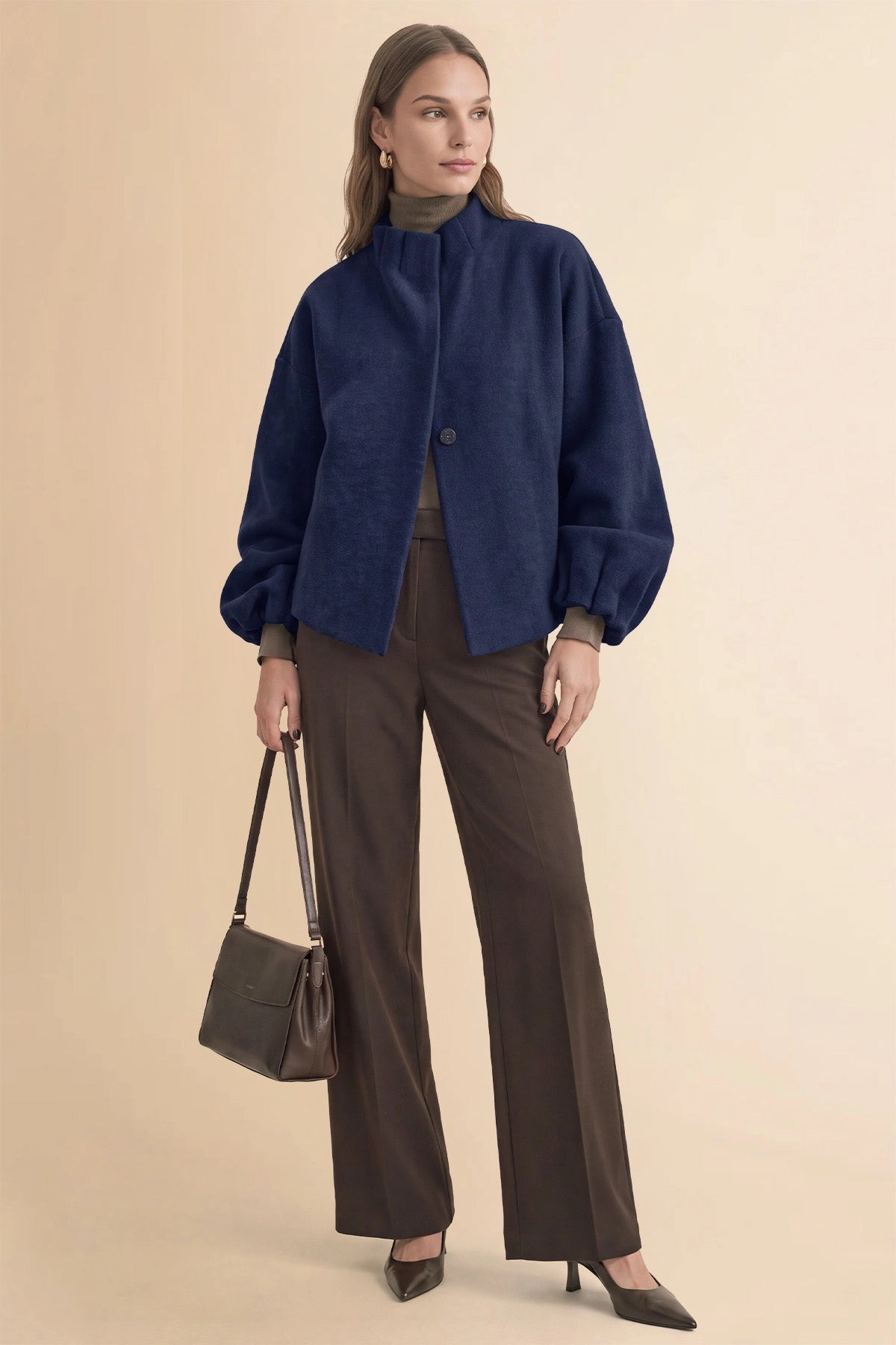 Womens Navy Mock Neck Sweater Cardigan | CicyBell