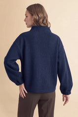 Womens Navy Mock Neck Sweater Cardigan | CicyBell