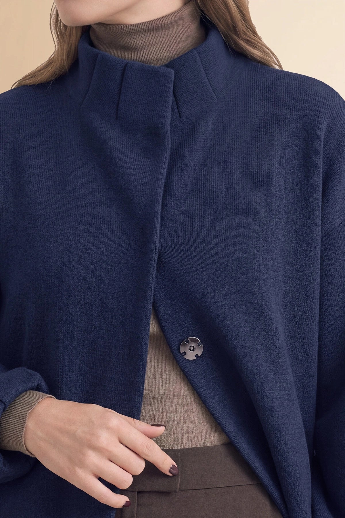 Womens Navy Mock Neck Sweater Cardigan | CicyBell