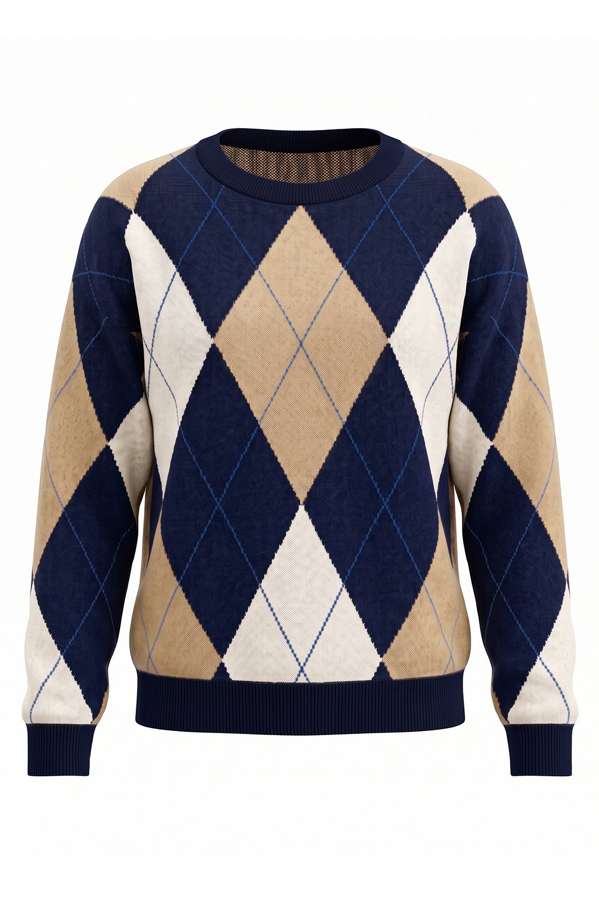 Womens Navy Crew Neck Argyle Sweater | CicyBell