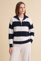 Women Navy Striped Color Block Cardigan | CicyBell