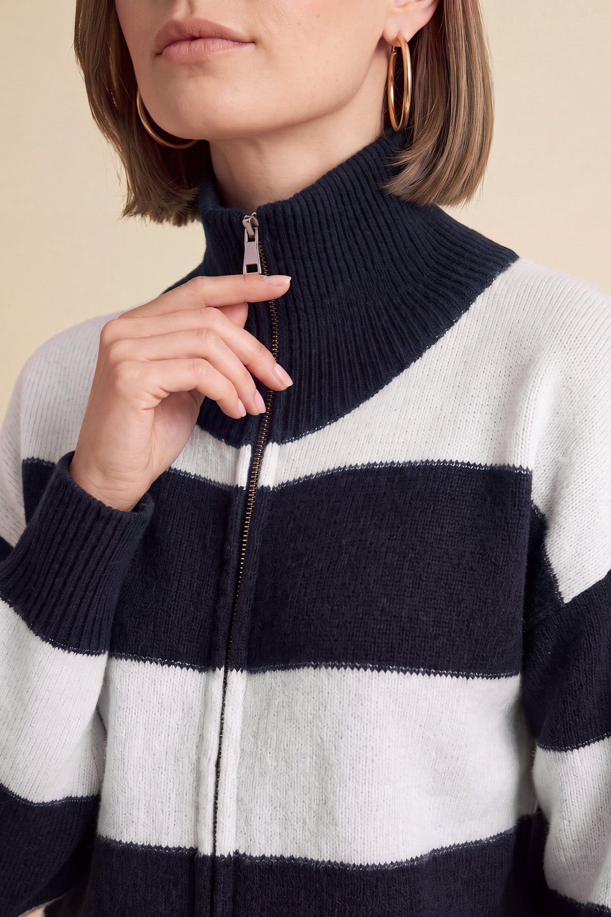 Women Navy Striped Color Block Cardigan | CicyBell
