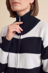 Women Navy Striped Color Block Cardigan | CicyBell