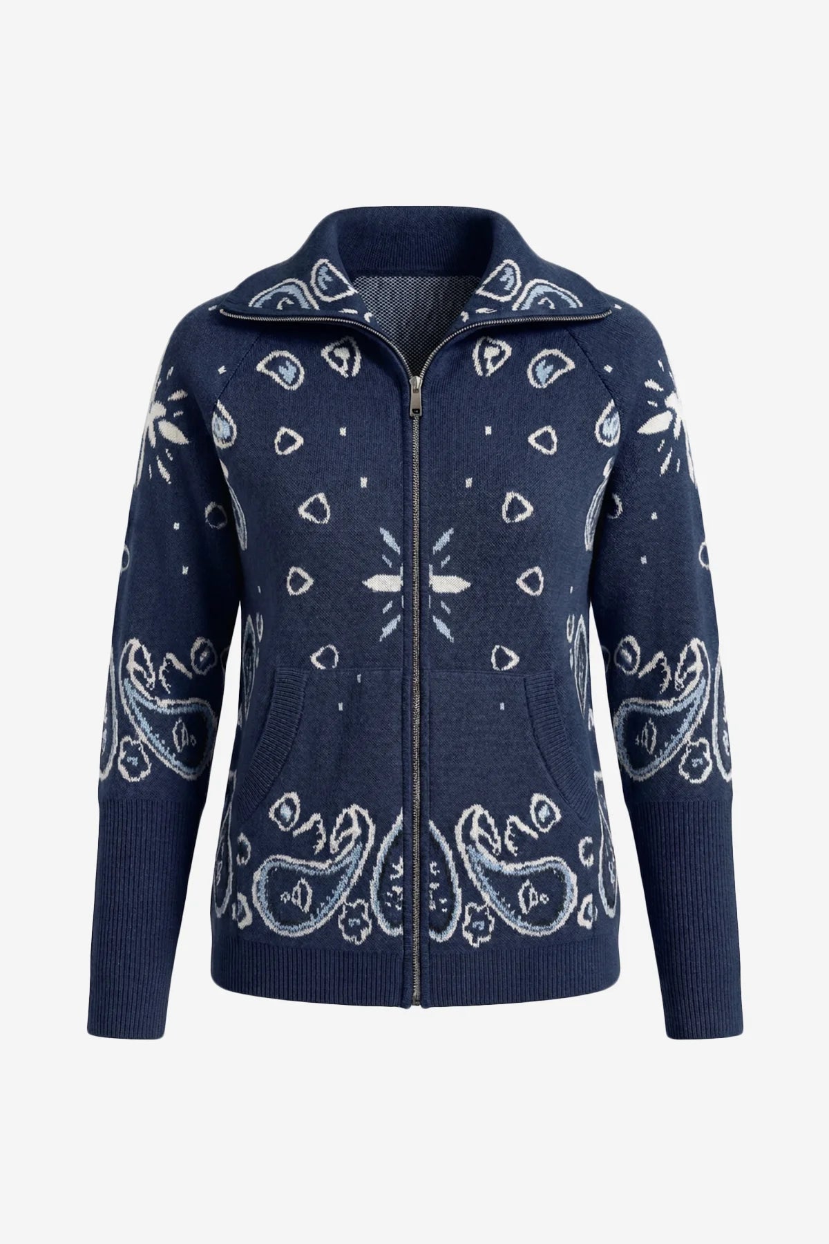 Women Navy  Zip Up Cardigan Sweater| CicyBell