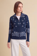 Women Navy  Zip Up Cardigan Sweater| CicyBell