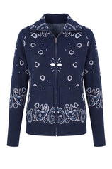 Women Navy  Zip Up Cardigan Sweater| CicyBell